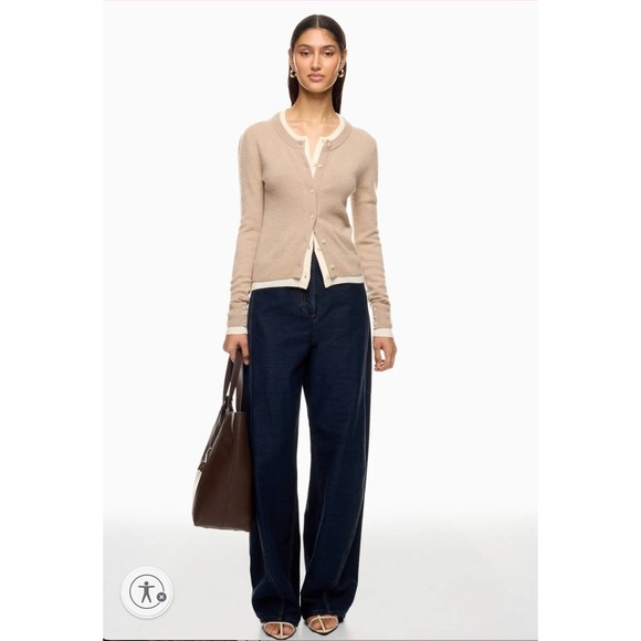 NAADAM Tan Cashmino Layered Cardigan Sweater Wool Cashmere Button Front Size S - Picture 2 of 10